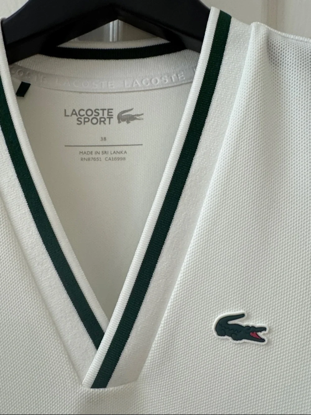Lacoste White Sleeveless V-Neck Tennis Dress with Forest Green Trim - Picture 2 of 8
